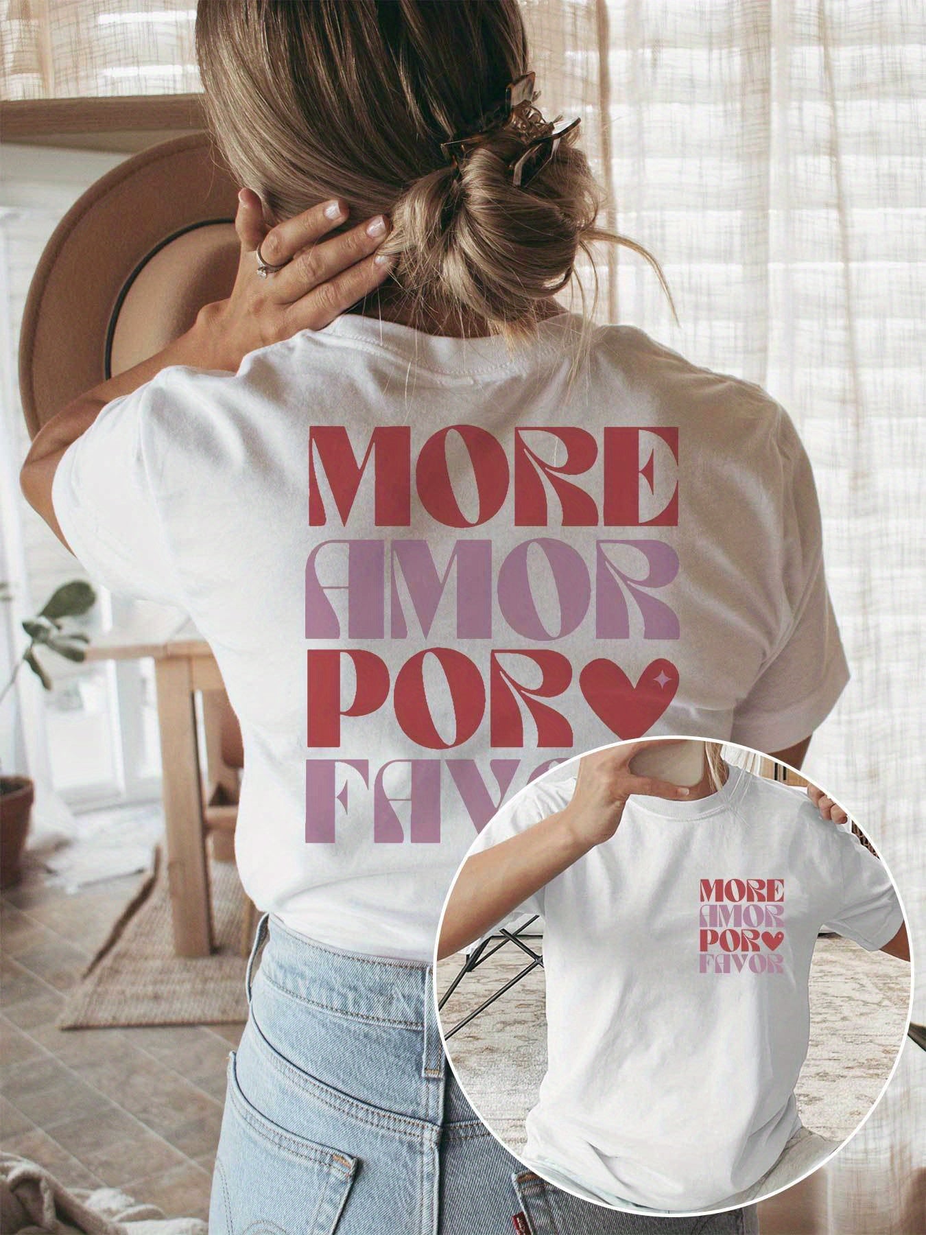 Dames "Meer Liefde Als U Wilt" Grafisch T-shirt - Casual Crew Neck Korte Mouw T-shirt met Hartontwerp, Lichtgeel, Lente/Zomer Mode, Casual Kleding|Speelse Print|Comfortabele Pasvorm, Dames T-shirts