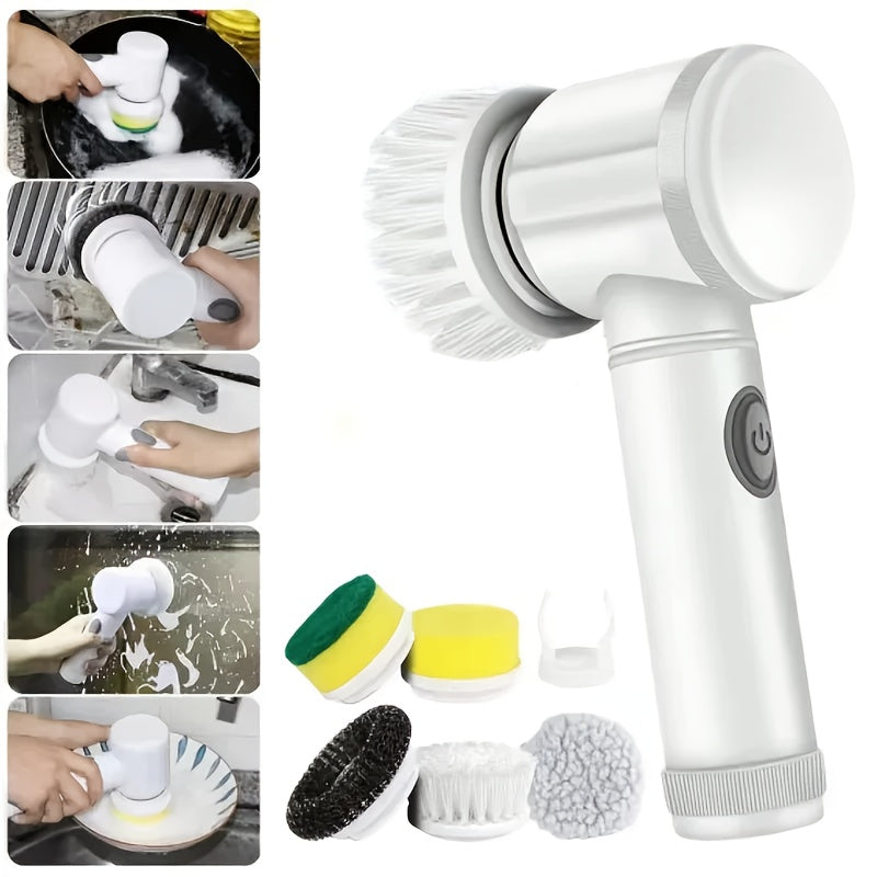 GrowGadget® Electric Cleaning Brush – 5 Brush Heads – USB Rechargeable – Portable Spin Scrubber for Kitchen, Bathroom, Tiles & Stove – 500mAh Battery