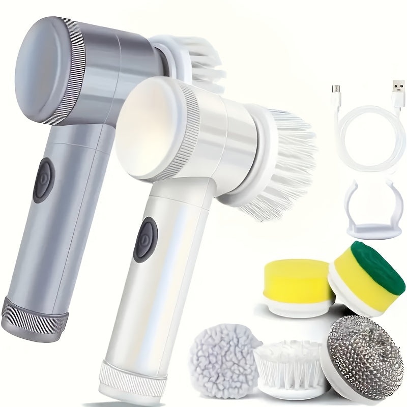 GrowGadget® Electric Cleaning Brush – 5 Brush Heads – USB Rechargeable – Portable Spin Scrubber for Kitchen, Bathroom, Tiles & Stove – 500mAh Battery