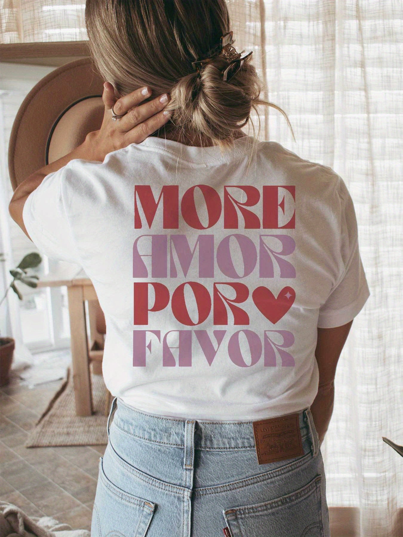 Dames "Meer Liefde Als U Wilt" Grafisch T-shirt - Casual Crew Neck Korte Mouw T-shirt met Hartontwerp, Lichtgeel, Lente/Zomer Mode, Casual Kleding|Speelse Print|Comfortabele Pasvorm, Dames T-shirts