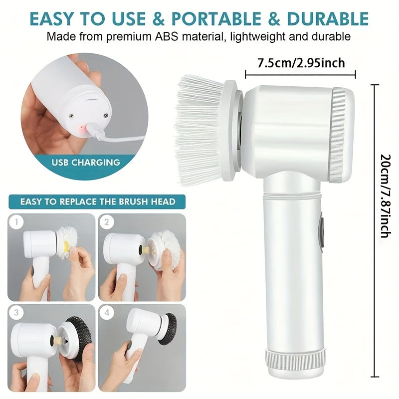 GrowGadget® Electric Cleaning Brush – 5 Brush Heads – USB Rechargeable – Portable Spin Scrubber for Kitchen, Bathroom, Tiles & Stove – 500mAh Battery