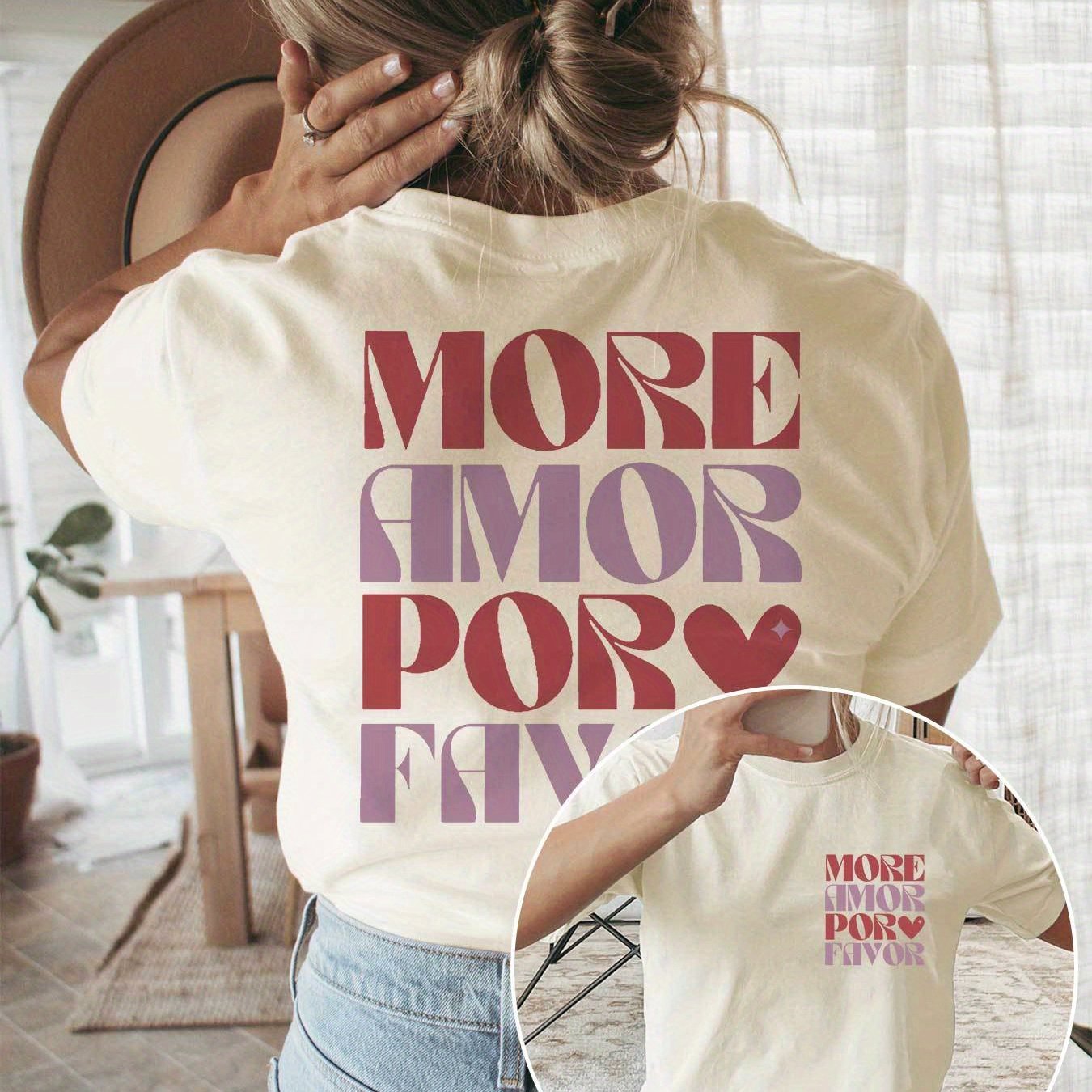 Dames "Meer Liefde Als U Wilt" Grafisch T-shirt - Casual Crew Neck Korte Mouw T-shirt met Hartontwerp, Lichtgeel, Lente/Zomer Mode, Casual Kleding|Speelse Print|Comfortabele Pasvorm, Dames T-shirts