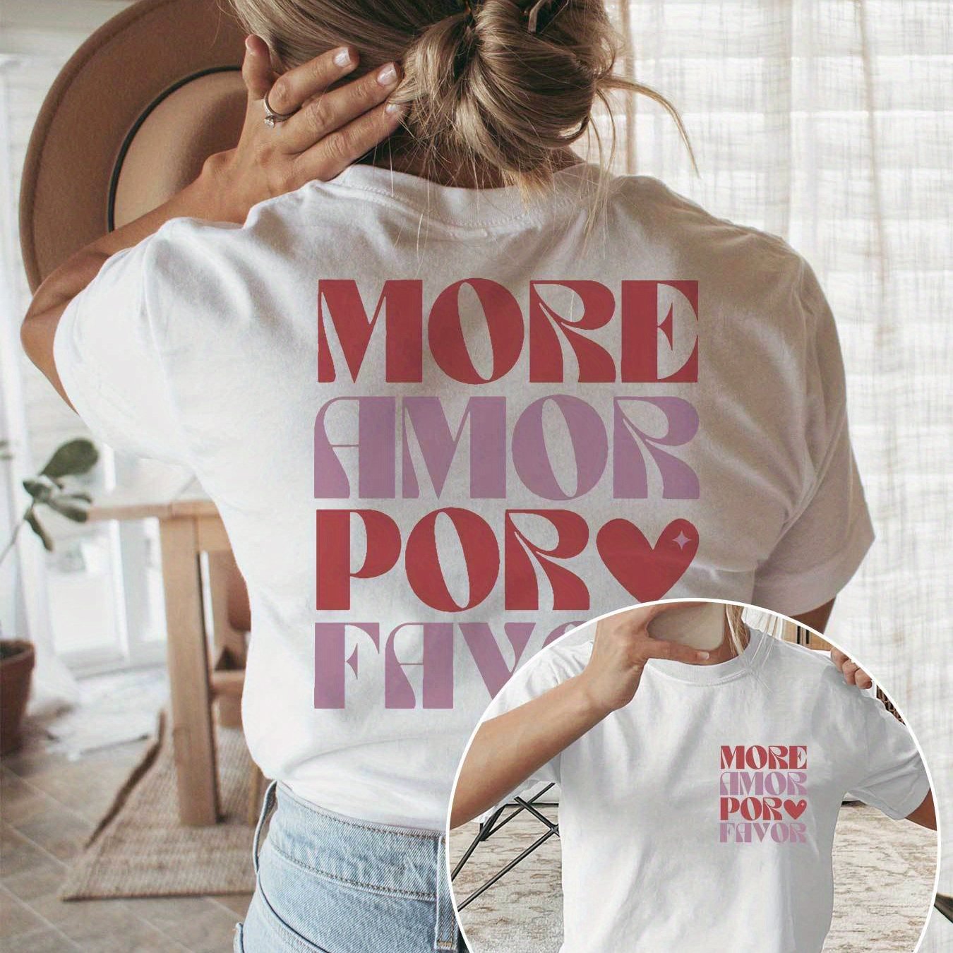Dames "Meer Liefde Als U Wilt" Grafisch T-shirt - Casual Crew Neck Korte Mouw T-shirt met Hartontwerp, Lichtgeel, Lente/Zomer Mode, Casual Kleding|Speelse Print|Comfortabele Pasvorm, Dames T-shirts