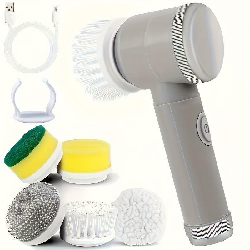 GrowGadget® Electric Cleaning Brush – 5 Brush Heads – USB Rechargeable – Portable Spin Scrubber for Kitchen, Bathroom, Tiles & Stove – 500mAh Battery