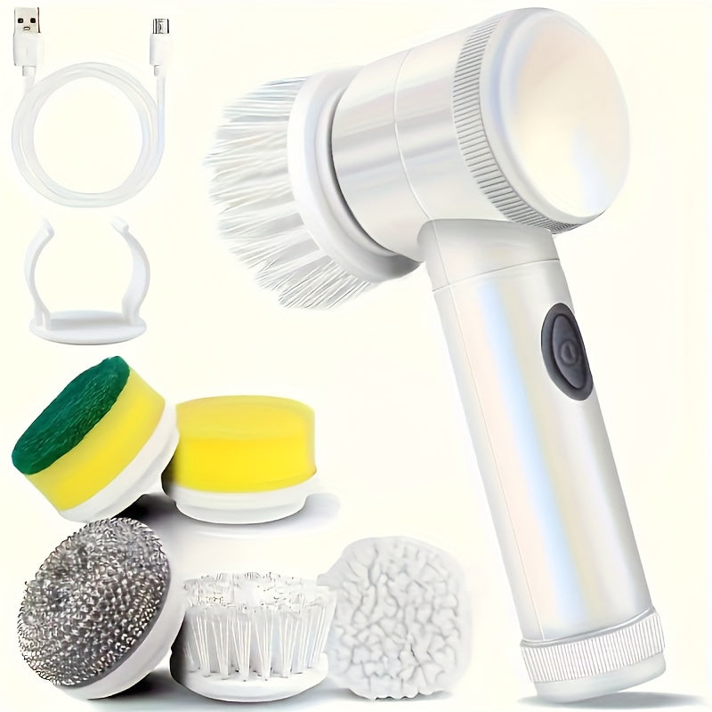 GrowGadget® Electric Cleaning Brush – 5 Brush Heads – USB Rechargeable – Portable Spin Scrubber for Kitchen, Bathroom, Tiles & Stove – 500mAh Battery