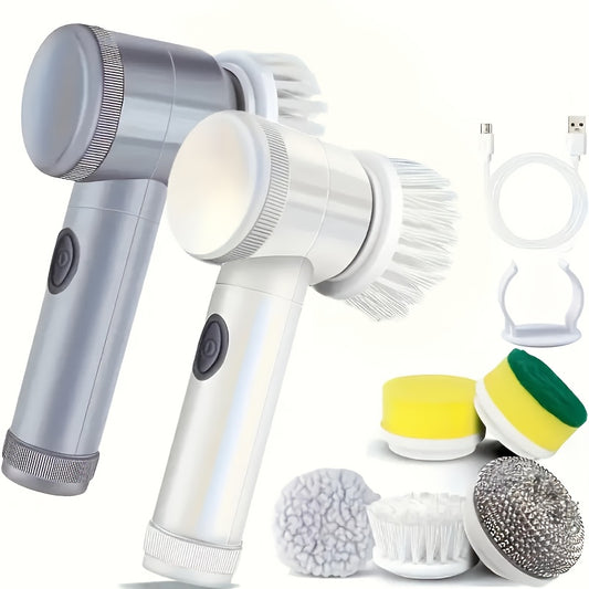 GrowGadget® Electric Cleaning Brush – 5 Brush Heads – USB Rechargeable – Portable Spin Scrubber for Kitchen, Bathroom, Tiles & Stove – 500mAh Battery