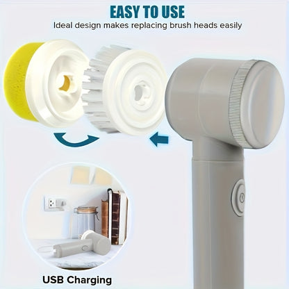 GrowGadget® Electric Cleaning Brush – 5 Brush Heads – USB Rechargeable – Portable Spin Scrubber for Kitchen, Bathroom, Tiles & Stove – 500mAh Battery
